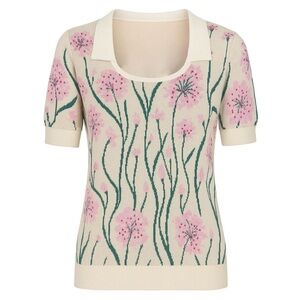 Oxknit Flower Jacquard Vintage Knit Polo Shirt 🌸 🌱 🌸